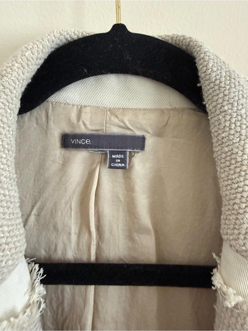 Vince Cream Bouclé Frayed-Edge Blazer Large / Fringed Twill Paneled Tweed Jacket - Picture 3 of 12